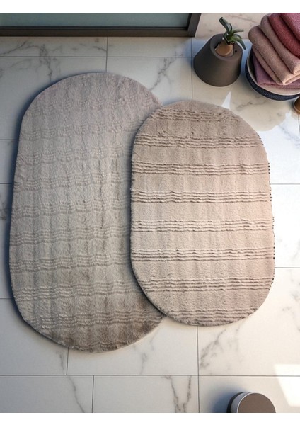 Kaymaz Jel Taban,tavşan Tüyü, Ikili Takım, 60 x 100 - 50 x 80 Cm, Modern, Bej Rengi,yıkanabilir, Klozet Takımı fiyatları