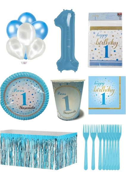 8 Kişilik Çizgi Film Temalı Parti Seti, Tabak, Bardak, Çatal, Balon, Mavi modelleri