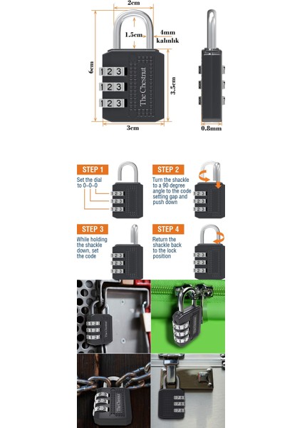 Turk Şifreli Asma Kilit 3 Kademe 35 mm - CHT7844-8352 fiyatları
