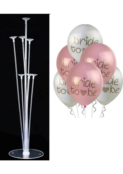 7'li Balon Standı ve 10 Adet Renkli Balon Zincir Set, Eğlence ve Dekorasyon Için Yüksek