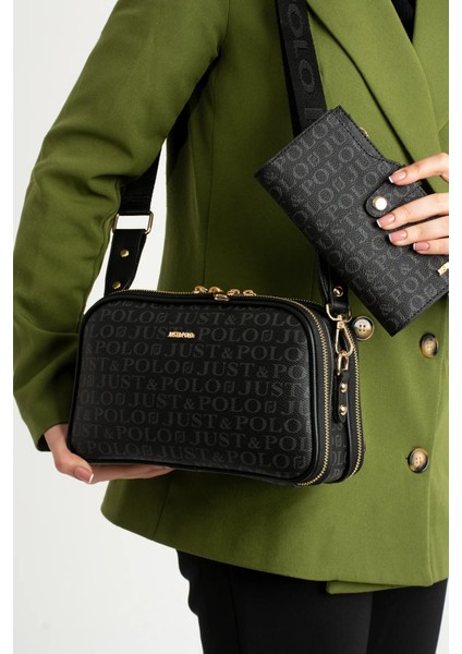 Kadın Orta Boy Baskılı Şık Omuz Çantası ve Cüzdanı Kombin Shopper K232053MH