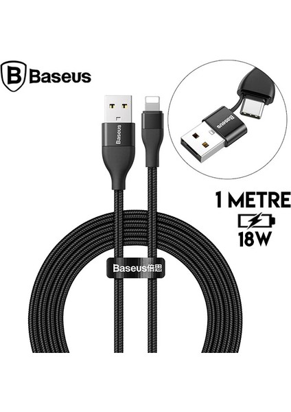 Baseus 2in1 Dual Output Cable/usb-A+Type-C Iphone 18W Hızlı Şarj USB Kablo 1m-(5 - CHT8225-5366