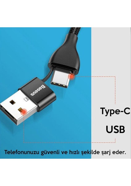 Baseus 2in1 Dual Output Cable/usb-A+Type-C Iphone 18W Hızlı Şarj USB Kablo 1m-(5 - CHT8225-5366 fiyatları