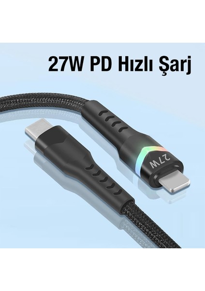 Ally LED Işıklı 27W Type-C To iPhone Lightning Hızlı Şarj Kablosu 1M-(5775) - CHT8439-2161 fiyatları