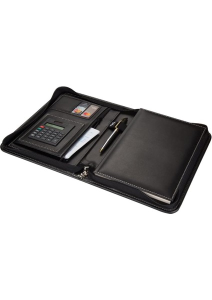 - 5250 Ajanda Tarihsiz Kareli 17X24 cm Defterli 160 Yapraklı Fermuarlı Hesap Makineli Suni Deri Organizer,siyah
