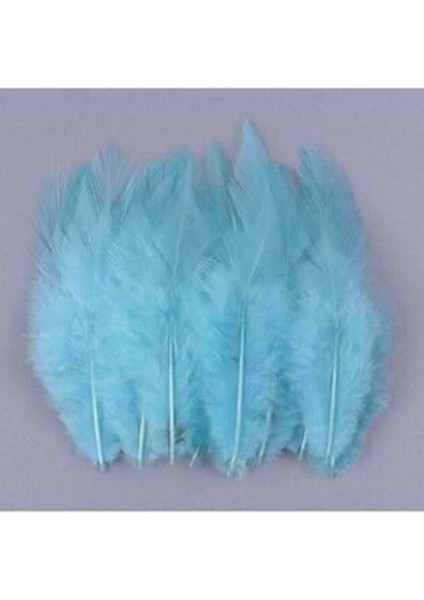 100'LÜ Mavi Kuş Tüyü Seti, Dekoratif ve El Işleri Için Süsleme Malzemesi