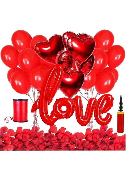 Kırmızı Renkli Sevgi Temalı Balon Seti, 14 Şubat Için Dekorasyon
