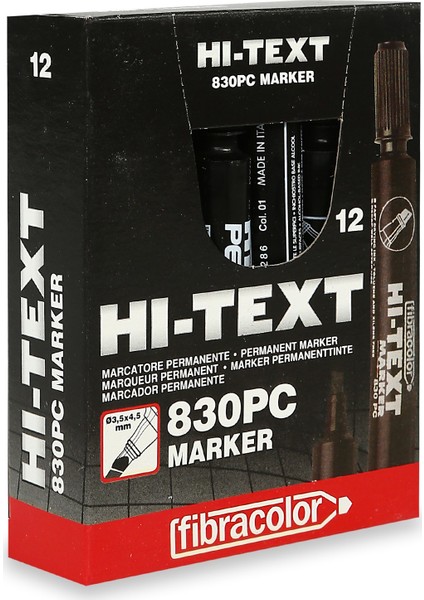 Hi-Text 830PC Siyah Keçeli Kalem Kesik Uç Marker 12’li Paket Yazı & Çizim Kalemi
