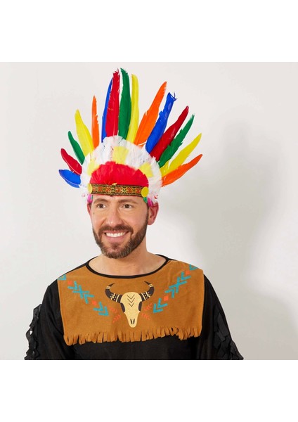 Rengarenk Gerçek Tüylü Lastik Aparatlı Kızılderili Başlığı fiyatları