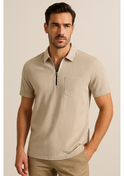 Pamuk Erkek Polo Yaka Çizgili Kısa Kollu Tişört T-Shirt Yumuşacık