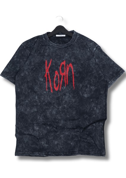 Unisex The Korn Sırt Baskılı Yıkamalı Tişört, Oversize Rock-Metal Baskılı Vintage T-Shirt fiyatları