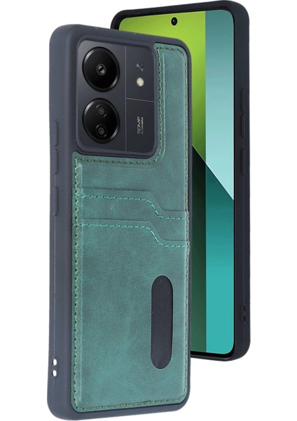 Xiaomi Redmi 13C Kılıf Sara Kartvizitli Deri Kılıf - Koyu Yeşil Arbkd