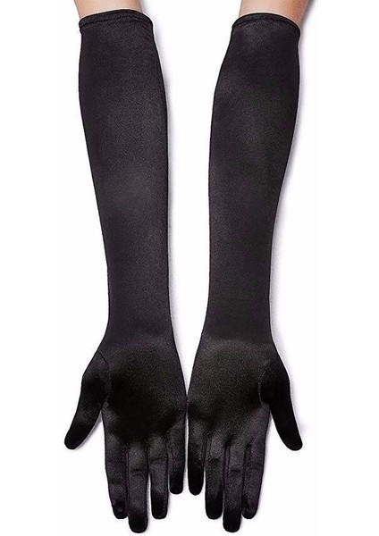 Siyah Renk Likralı Dirseğe Kadar Uzun Kumaş Eldiven 40 cm modelleri