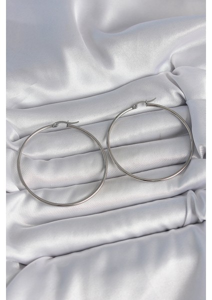 316 Çelik Gümüş Renk 53 mm Halka Model Kadın Küpe