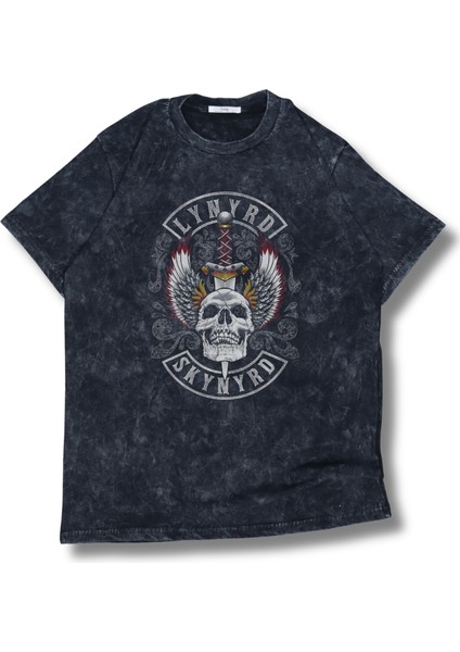 Unisex Lynyrd Skynyrd Baskılı Yıkamalı Tişört, Oversize Rock-Metal Baskılı Retro T-Shirt
