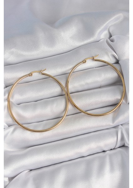 316 Çelik Gold Renk 53 mm Halka Model Kadın Küpe