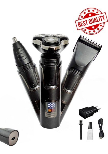 3 Başlıklı Dijital Tıraş Makinesi Kuru Saç Sakal ve Burun Bakımı