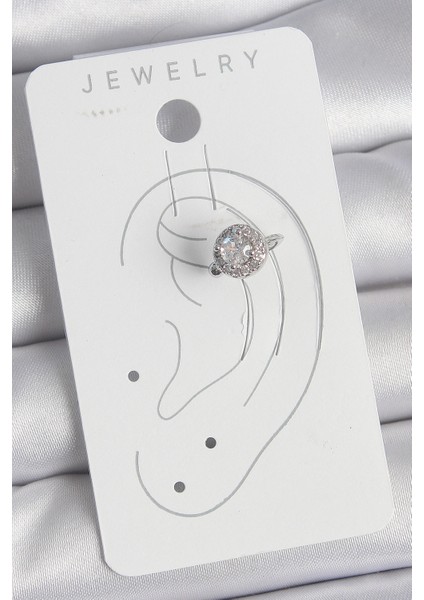 Pirinç Gümüş Renk Zirkon Taşlı Kadın Kıkırdak Model Küpe fiyatları