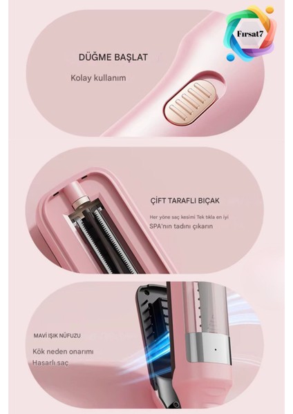 Taşınabilir Kablosuz Saç Kırık Alma Cihazı, Şarjlı, Type-C, Pembe fırsatları