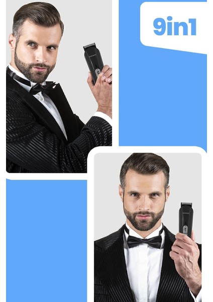 Paslanmaz Çelik 9'lu Erkek Bakım Seti Ayarlanabilir ve Standlı Beyaz