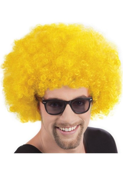 Canlı Sarı Kıvırcık Afro Bonus Peruk, Parti Aksesuarı