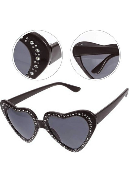 Renkli Kalp Şekilli Taşlı Parti Gözlüğü, Siyah, 6X16CM fiyatları