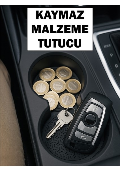 Araba Bardak Altlığı Silikon Araç Içi Kaymaz Mat Telefon Para Malzeme Tutucu Siyah Renk 65 mm 2 Adet fırsatları