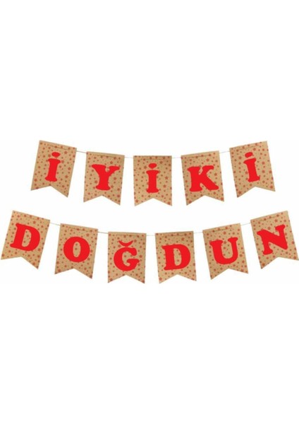 Iyi Ki Doğdun Kırmızı Harfli Kraft Zemin Afişi, Sıcak ve Neşeli Dekorasyon Parçası