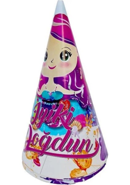 Neşeli 8'li Deniz Kızı Temalı Doğum Günü Şapka Seti