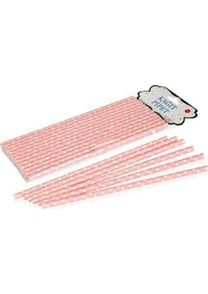 Beyaz ve Pembe Puantiyeli Kağıt Pipet, 25'li, 20 Cm, Şık ve Kullanışlı. fiyatları