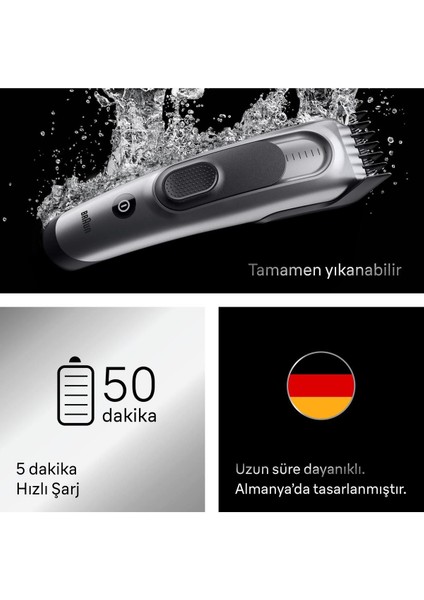 Gri Saç Kesme Makinesi 17 Uzunluk 5 Aksesuar Keskin Bıçak