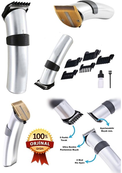 Şarjlı Profesyonel Erkek Saç Sakal Kesme ve Tıraş Makinesi Seti Siyah