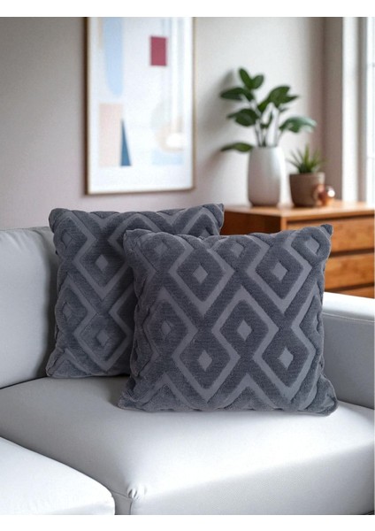 2'li Set Bohem Özel Tasarım Wellsoft Kırlent Kılıfı | Çift Taraflı 43X43 cm - Antrasit