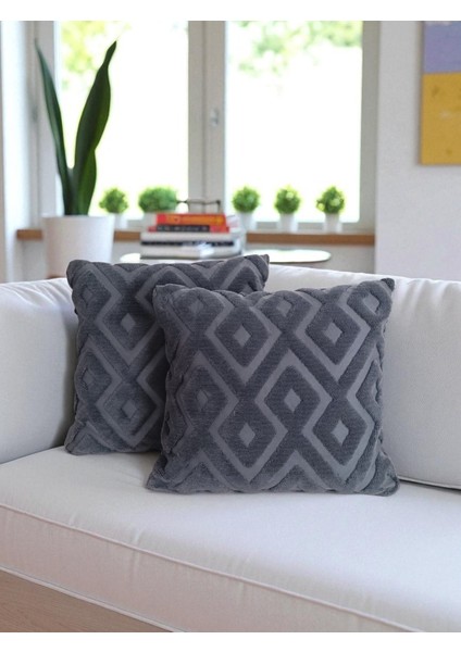 2'li Set Bohem Özel Tasarım Wellsoft Kırlent Kılıfı | Çift Taraflı 43X43 cm - Antrasit fiyatları