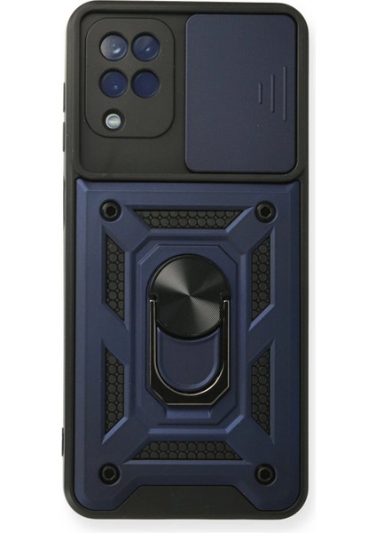 Samsung Galaxy A12 Kılıf Pars Lens Yüzüklü Silikon - Lacivert Arbkd