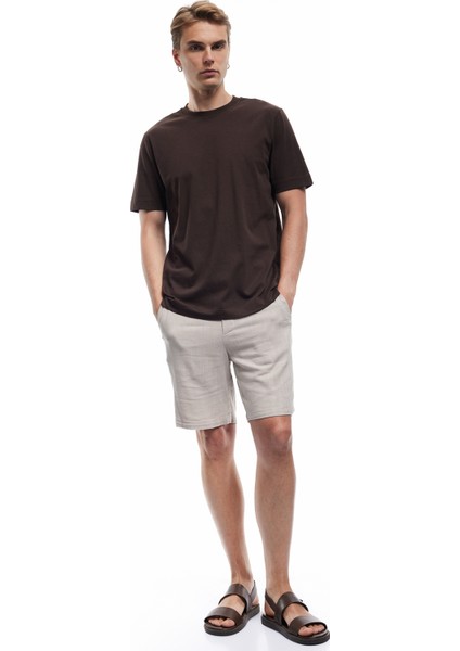 Pamuklu Kısa Kollu Bisiklet Yaka Basic Tişört