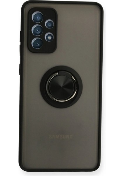 Samsung Galaxy A72 Kılıf Montreal Yüzüklü Silikon Kapak - Siyah Arbkd