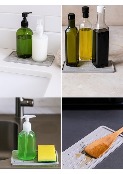 Sabunluk Altlığı Kaymaz Silikon Tezgah Koruyucu Mutfak Süngerlik Banyo Sıvı Sabun Organizer 27 cm x 11CM fiyatları