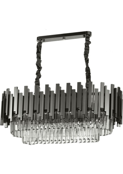 Sima 75x30 Cm'lik Kristal Cam Taşlı Lüks Yemek Masası Üstü Avize - (Siyah Renk)