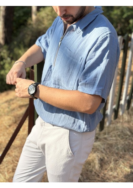 Kısa Kollu Tek Cepli Müslin Kumaş Gömlek fiyatları