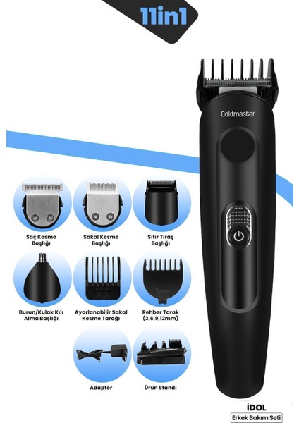 Çelik Bıçaklı Çok Fonksiyonlu Erkek Bakım Seti Hızlı Şarj Siyah