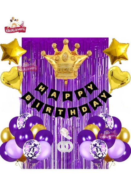 Mor ve Altın Detaylı Doğum Günü Balon Zinciri, Kutlama Için Ideal. modelleri