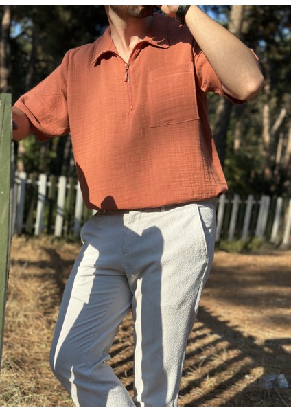 Kısa Kollu Tek Cepli Müslin Kumaş Gömlek modelleri