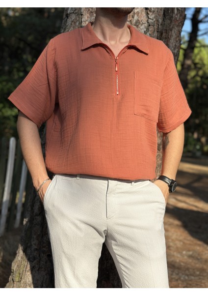 Kısa Kollu Tek Cepli Müslin Kumaş Gömlek indirimleri