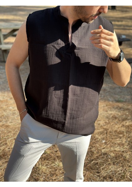 Sıfır Kol Hakim Yaka Müslin Kumaş Yazlık Erkek T-Shirt fiyatları