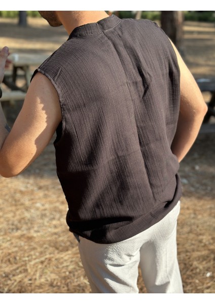 Sıfır Kol Hakim Yaka Müslin Kumaş Yazlık Erkek T-Shirt modelleri