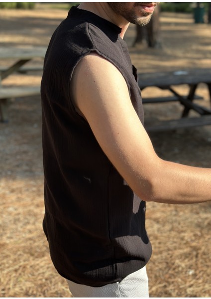 Sıfır Kol Hakim Yaka Müslin Kumaş Yazlık Erkek T-Shirt fırsatları