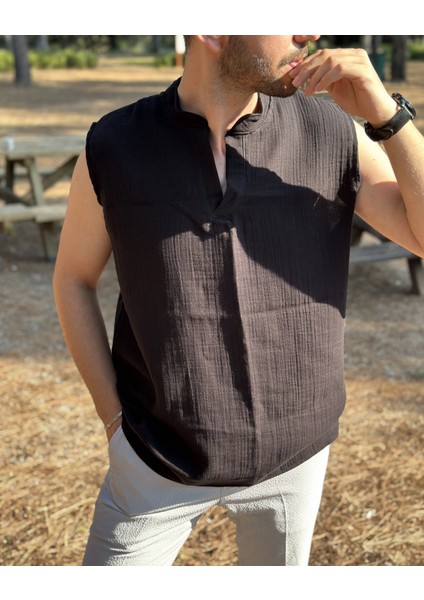 Sıfır Kol Hakim Yaka Müslin Kumaş Yazlık Erkek T-Shirt indirimleri