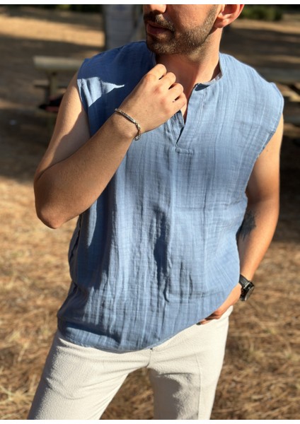 Sıfır Kol Hakim Yaka Müslin Kumaş Yazlık Erkek T-Shirt fiyatları