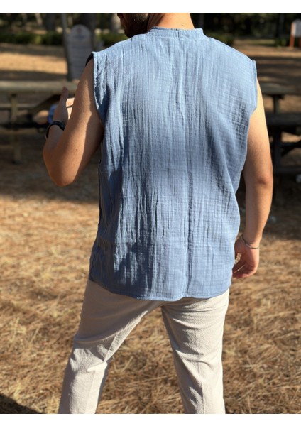 Sıfır Kol Hakim Yaka Müslin Kumaş Yazlık Erkek T-Shirt fırsatları